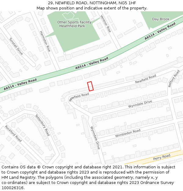 29, NEWFIELD ROAD, NOTTINGHAM, NG5 1HF: Location map and indicative extent of plot