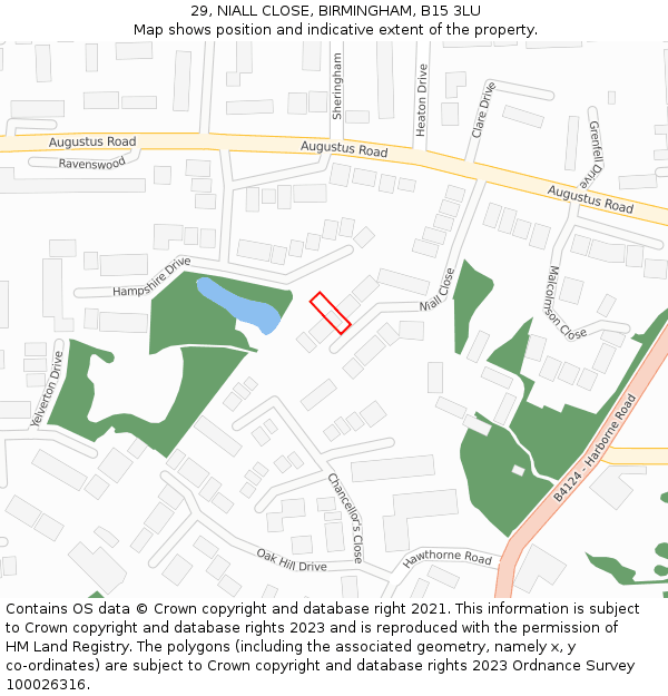 29, NIALL CLOSE, BIRMINGHAM, B15 3LU: Location map and indicative extent of plot