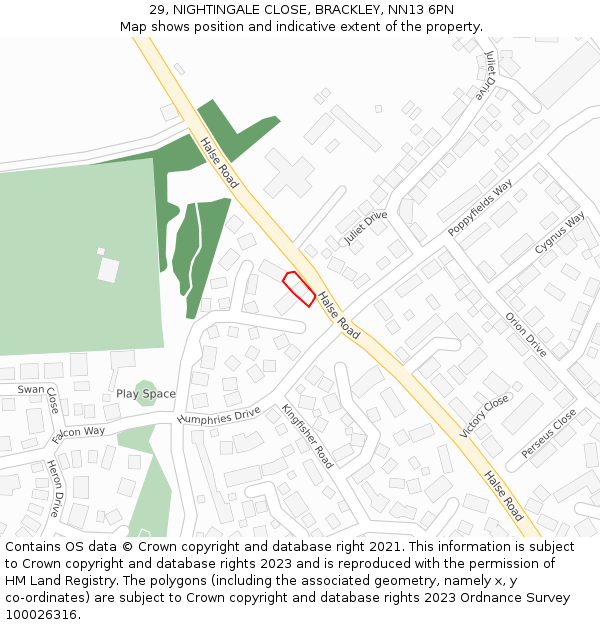29, NIGHTINGALE CLOSE, BRACKLEY, NN13 6PN: Location map and indicative extent of plot