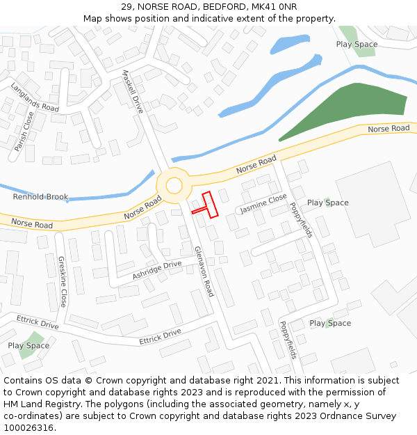 29, NORSE ROAD, BEDFORD, MK41 0NR: Location map and indicative extent of plot