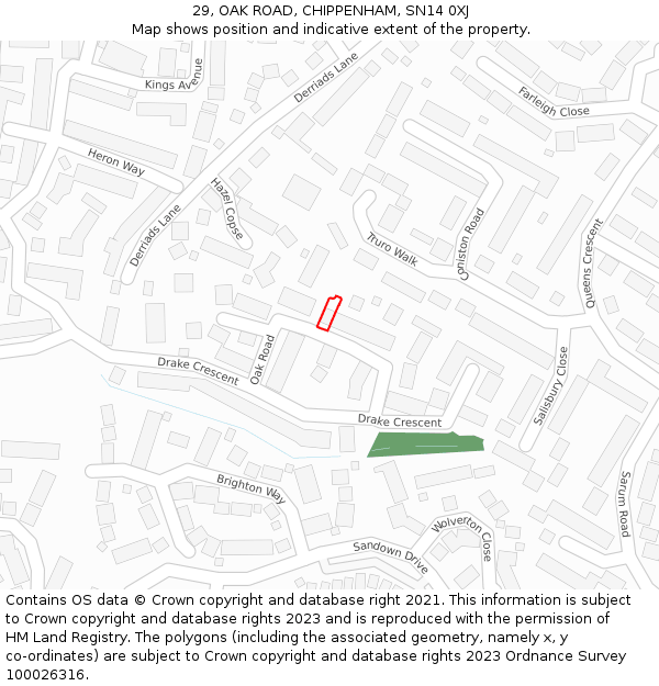 29, OAK ROAD, CHIPPENHAM, SN14 0XJ: Location map and indicative extent of plot