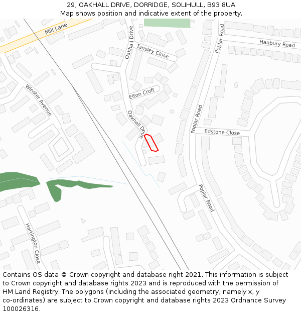 29, OAKHALL DRIVE, DORRIDGE, SOLIHULL, B93 8UA: Location map and indicative extent of plot