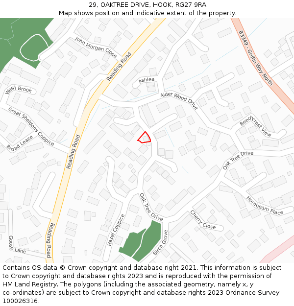 29, OAKTREE DRIVE, HOOK, RG27 9RA: Location map and indicative extent of plot