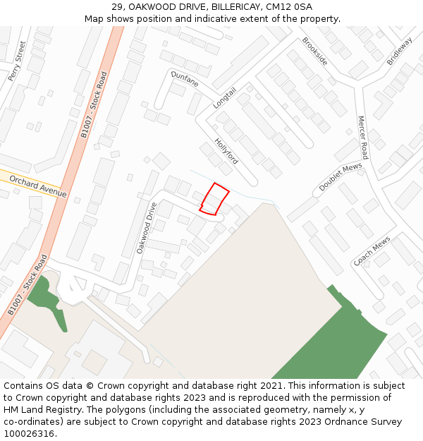 29, OAKWOOD DRIVE, BILLERICAY, CM12 0SA: Location map and indicative extent of plot