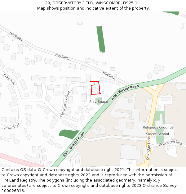 29, OBSERVATORY FIELD, WINSCOMBE, BS25 1LL: Location map and indicative extent of plot