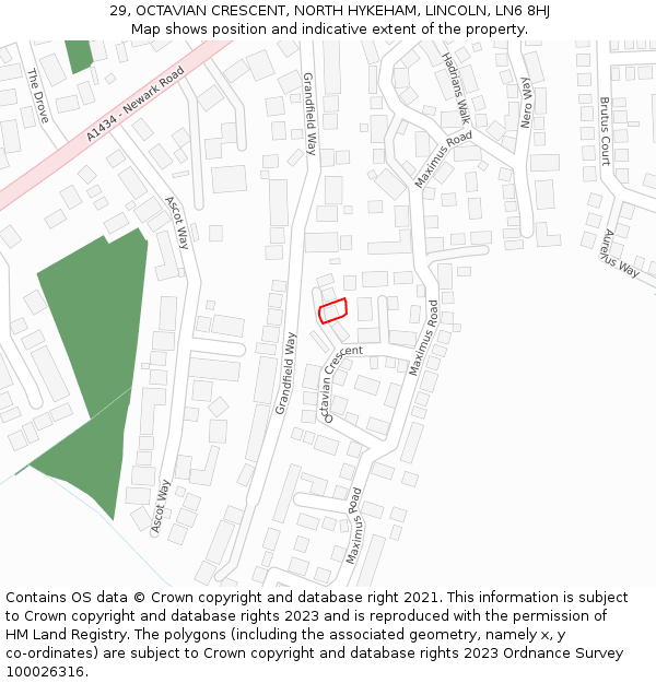 29, OCTAVIAN CRESCENT, NORTH HYKEHAM, LINCOLN, LN6 8HJ: Location map and indicative extent of plot