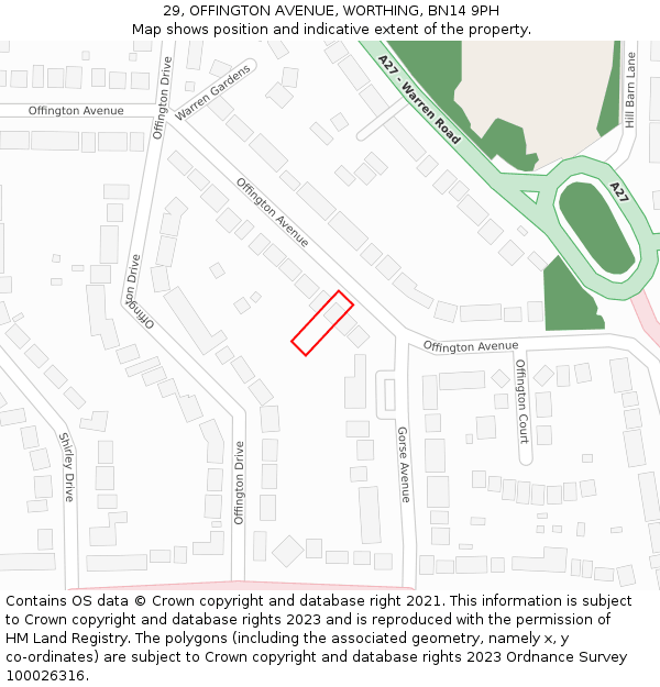 29, OFFINGTON AVENUE, WORTHING, BN14 9PH: Location map and indicative extent of plot