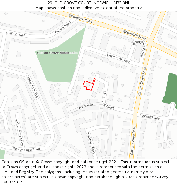 29, OLD GROVE COURT, NORWICH, NR3 3NL: Location map and indicative extent of plot