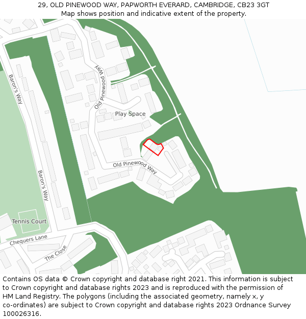 29, OLD PINEWOOD WAY, PAPWORTH EVERARD, CAMBRIDGE, CB23 3GT: Location map and indicative extent of plot