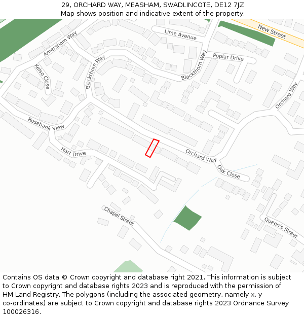 29, ORCHARD WAY, MEASHAM, SWADLINCOTE, DE12 7JZ: Location map and indicative extent of plot