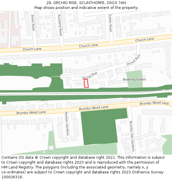 29, ORCHID RISE, SCUNTHORPE, DN15 7AN: Location map and indicative extent of plot