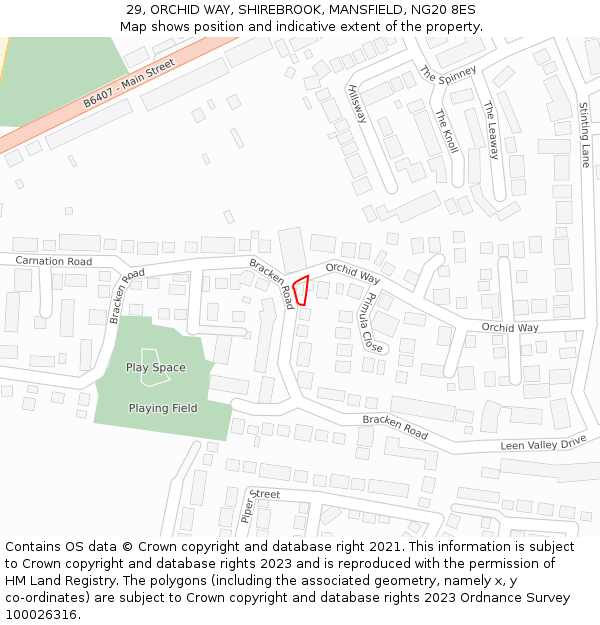 29, ORCHID WAY, SHIREBROOK, MANSFIELD, NG20 8ES: Location map and indicative extent of plot