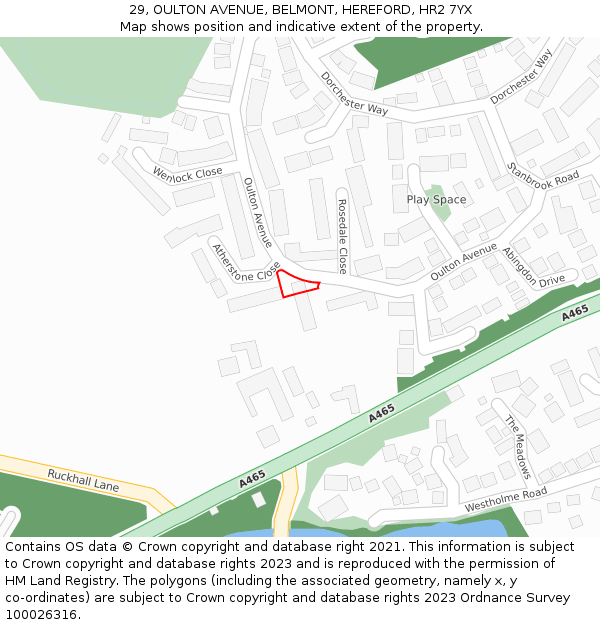 29, OULTON AVENUE, BELMONT, HEREFORD, HR2 7YX: Location map and indicative extent of plot