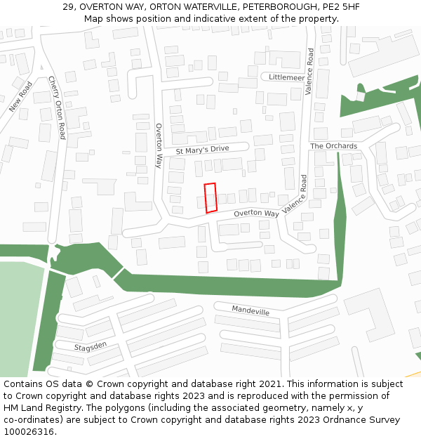 29, OVERTON WAY, ORTON WATERVILLE, PETERBOROUGH, PE2 5HF: Location map and indicative extent of plot