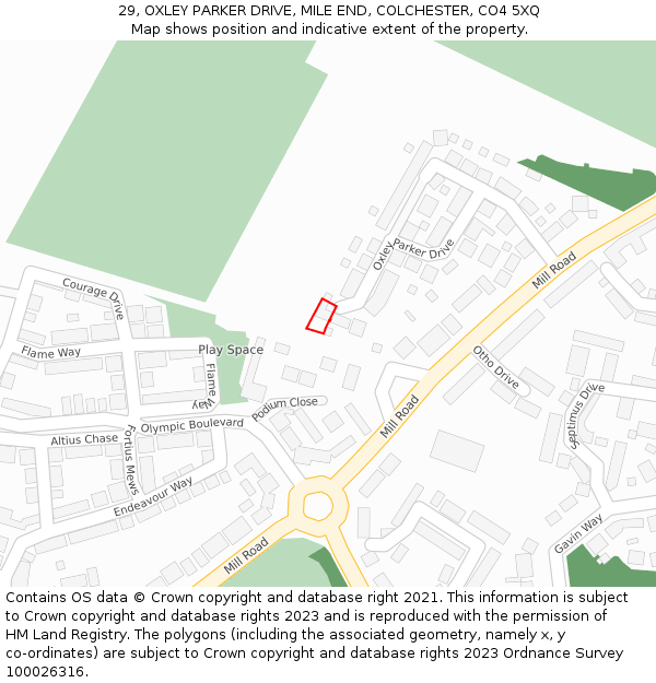 29, OXLEY PARKER DRIVE, MILE END, COLCHESTER, CO4 5XQ: Location map and indicative extent of plot