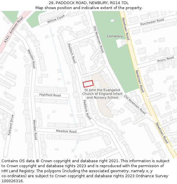 29, PADDOCK ROAD, NEWBURY, RG14 7DL: Location map and indicative extent of plot