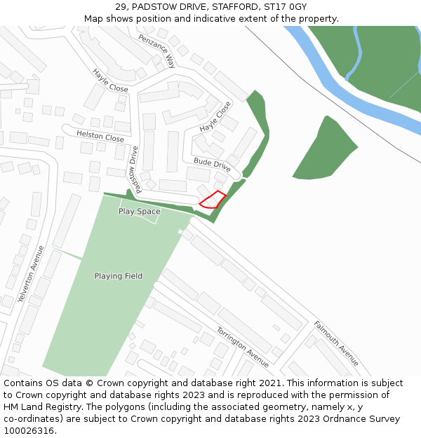 29, PADSTOW DRIVE, STAFFORD, ST17 0GY: Location map and indicative extent of plot