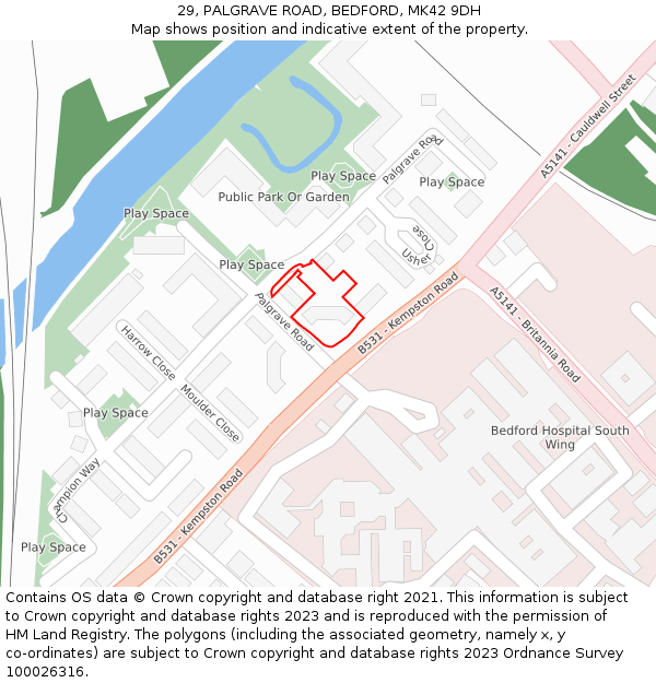 29, PALGRAVE ROAD, BEDFORD, MK42 9DH: Location map and indicative extent of plot