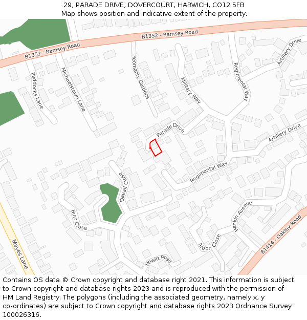 29, PARADE DRIVE, DOVERCOURT, HARWICH, CO12 5FB: Location map and indicative extent of plot
