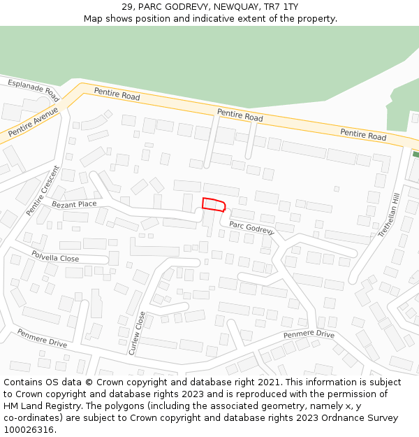 29, PARC GODREVY, NEWQUAY, TR7 1TY: Location map and indicative extent of plot