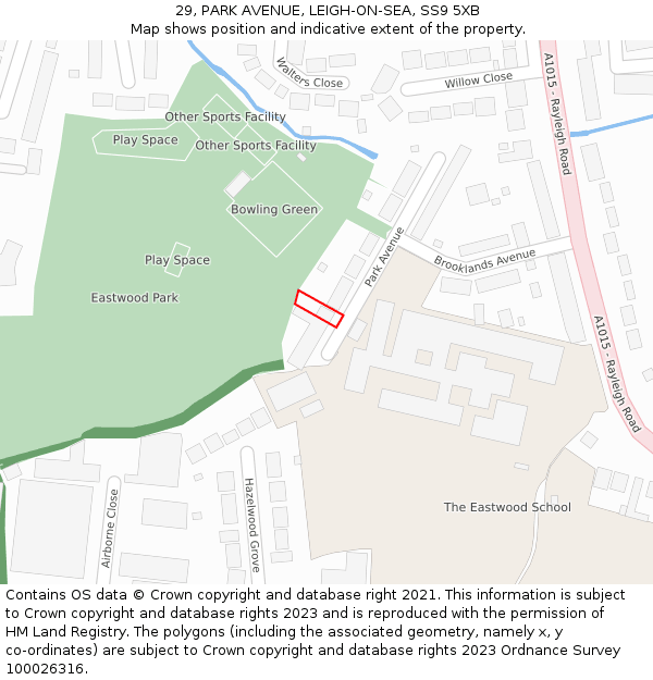 29, PARK AVENUE, LEIGH-ON-SEA, SS9 5XB: Location map and indicative extent of plot