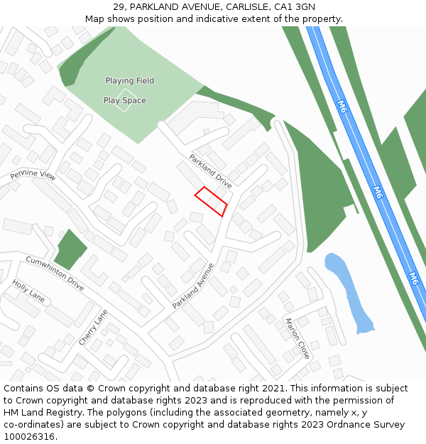 29, PARKLAND AVENUE, CARLISLE, CA1 3GN: Location map and indicative extent of plot