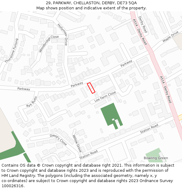 29, PARKWAY, CHELLASTON, DERBY, DE73 5QA: Location map and indicative extent of plot