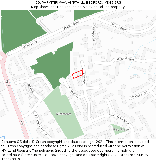 29, PARMITER WAY, AMPTHILL, BEDFORD, MK45 2RG: Location map and indicative extent of plot