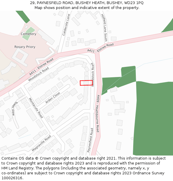 29, PAYNESFIELD ROAD, BUSHEY HEATH, BUSHEY, WD23 1PQ: Location map and indicative extent of plot