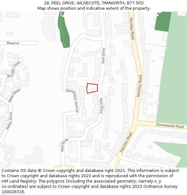 29, PEEL DRIVE, WILNECOTE, TAMWORTH, B77 5FD: Location map and indicative extent of plot