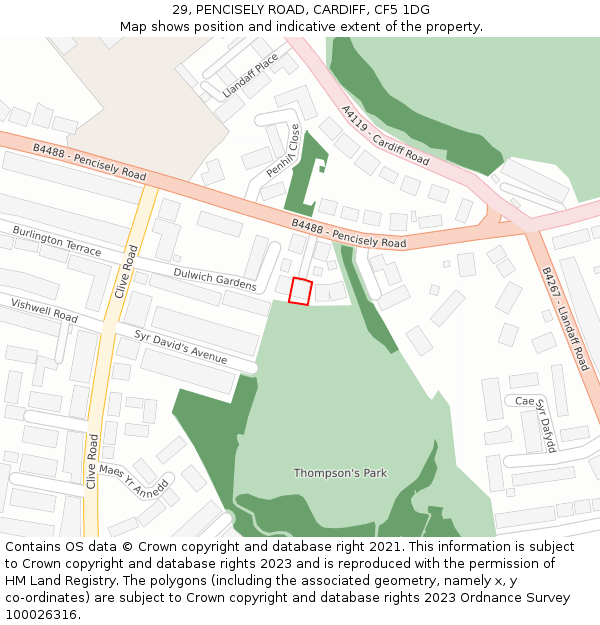 29, PENCISELY ROAD, CARDIFF, CF5 1DG: Location map and indicative extent of plot