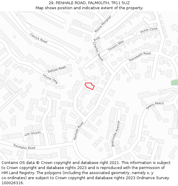 29, PENHALE ROAD, FALMOUTH, TR11 5UZ: Location map and indicative extent of plot