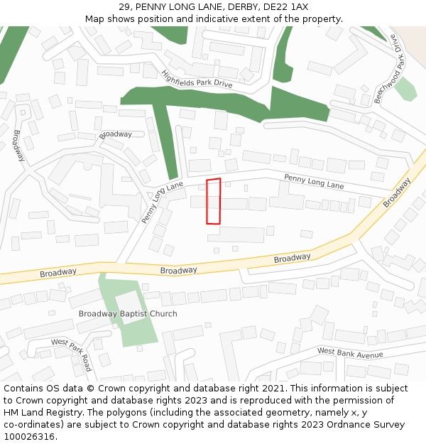 29, PENNY LONG LANE, DERBY, DE22 1AX: Location map and indicative extent of plot