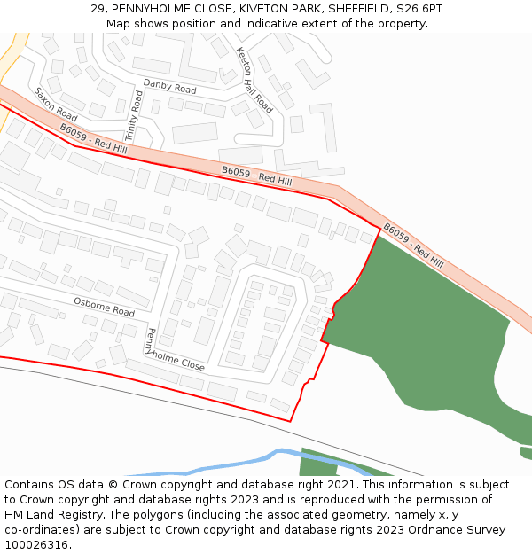 29, PENNYHOLME CLOSE, KIVETON PARK, SHEFFIELD, S26 6PT: Location map and indicative extent of plot