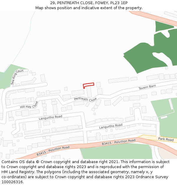 29, PENTREATH CLOSE, FOWEY, PL23 1EP: Location map and indicative extent of plot