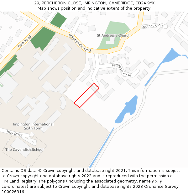 29, PERCHERON CLOSE, IMPINGTON, CAMBRIDGE, CB24 9YX: Location map and indicative extent of plot