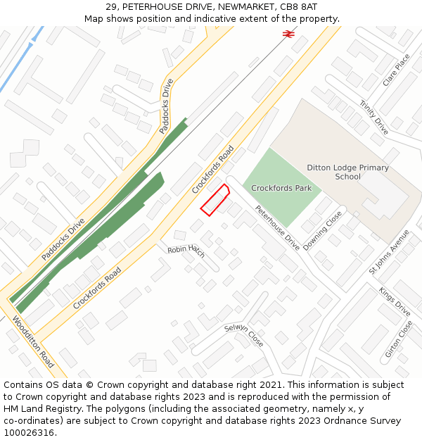 29, PETERHOUSE DRIVE, NEWMARKET, CB8 8AT: Location map and indicative extent of plot
