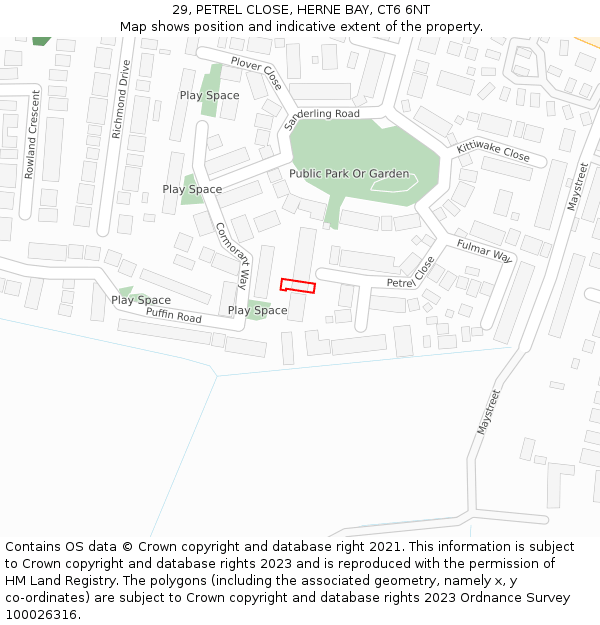 29, PETREL CLOSE, HERNE BAY, CT6 6NT: Location map and indicative extent of plot