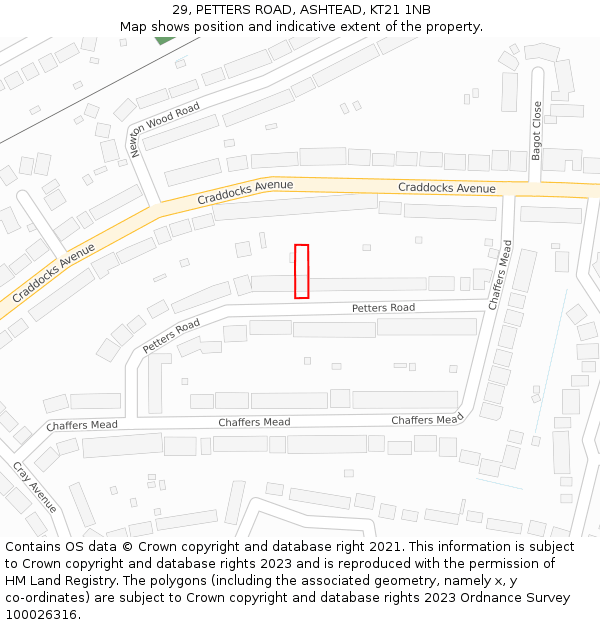 29, PETTERS ROAD, ASHTEAD, KT21 1NB: Location map and indicative extent of plot