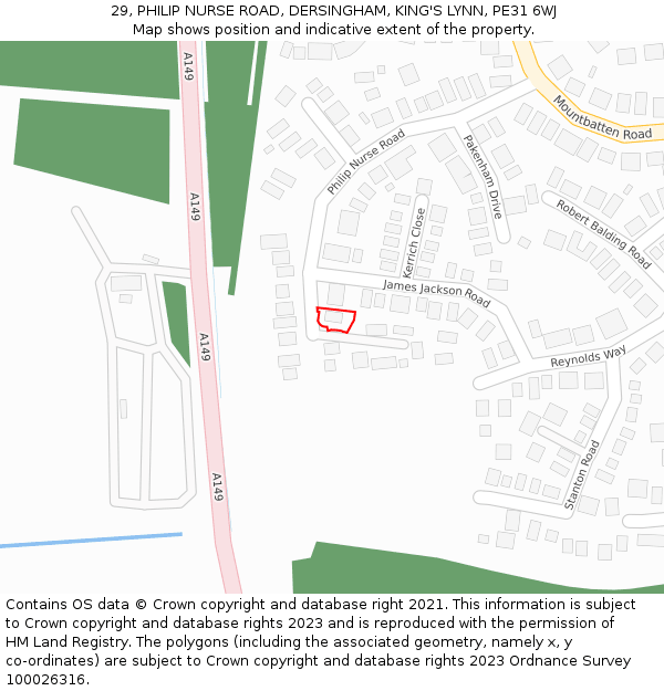 29, PHILIP NURSE ROAD, DERSINGHAM, KING'S LYNN, PE31 6WJ: Location map and indicative extent of plot