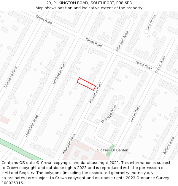 29, PILKINGTON ROAD, SOUTHPORT, PR8 6PD: Location map and indicative extent of plot