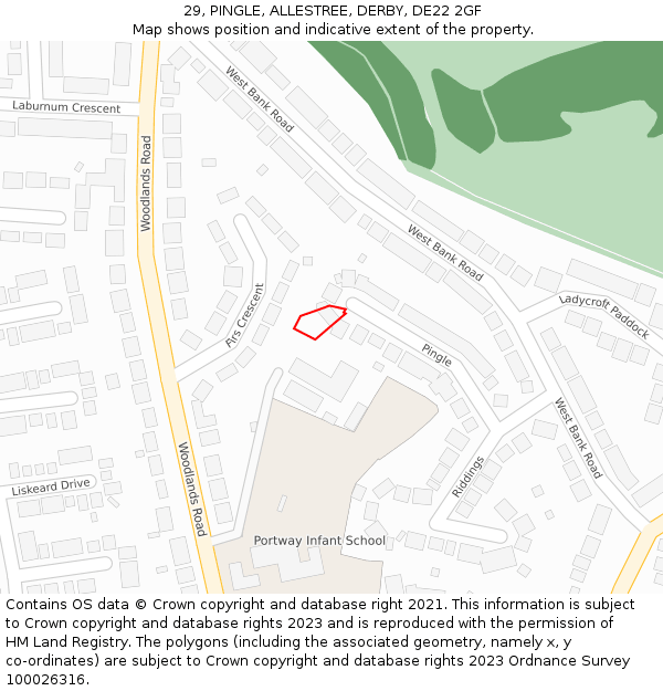 29, PINGLE, ALLESTREE, DERBY, DE22 2GF: Location map and indicative extent of plot