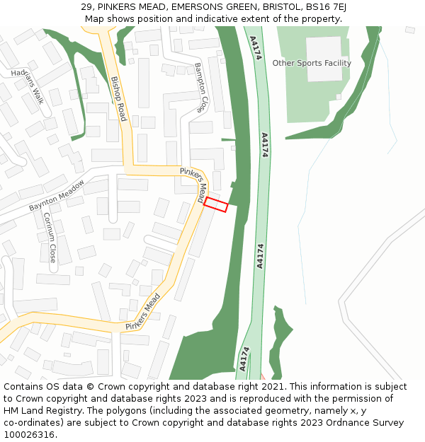 29, PINKERS MEAD, EMERSONS GREEN, BRISTOL, BS16 7EJ: Location map and indicative extent of plot