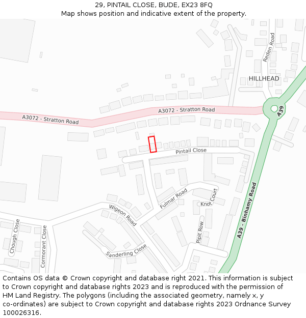 29, PINTAIL CLOSE, BUDE, EX23 8FQ: Location map and indicative extent of plot