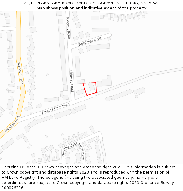29, POPLARS FARM ROAD, BARTON SEAGRAVE, KETTERING, NN15 5AE: Location map and indicative extent of plot