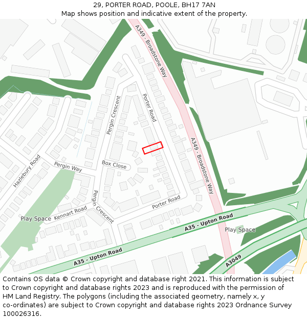 29, PORTER ROAD, POOLE, BH17 7AN: Location map and indicative extent of plot
