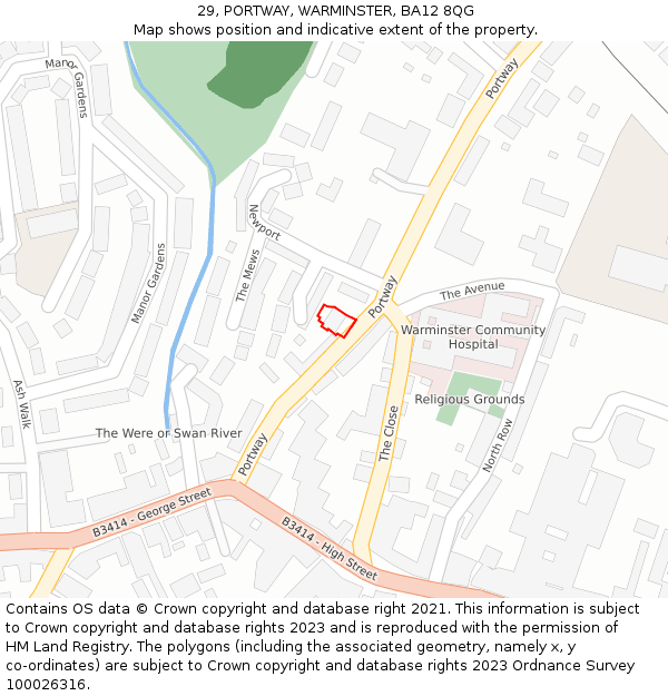 29, PORTWAY, WARMINSTER, BA12 8QG: Location map and indicative extent of plot