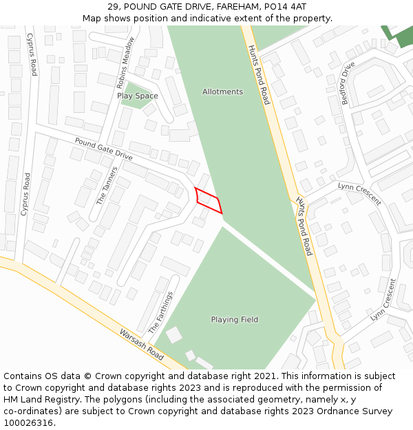 29, POUND GATE DRIVE, FAREHAM, PO14 4AT: Location map and indicative extent of plot