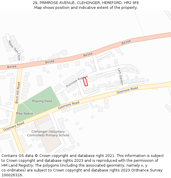 29, PRIMROSE AVENUE, CLEHONGER, HEREFORD, HR2 9FE: Location map and indicative extent of plot