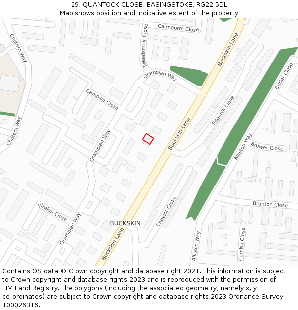 29, QUANTOCK CLOSE, BASINGSTOKE, RG22 5DL: Location map and indicative extent of plot